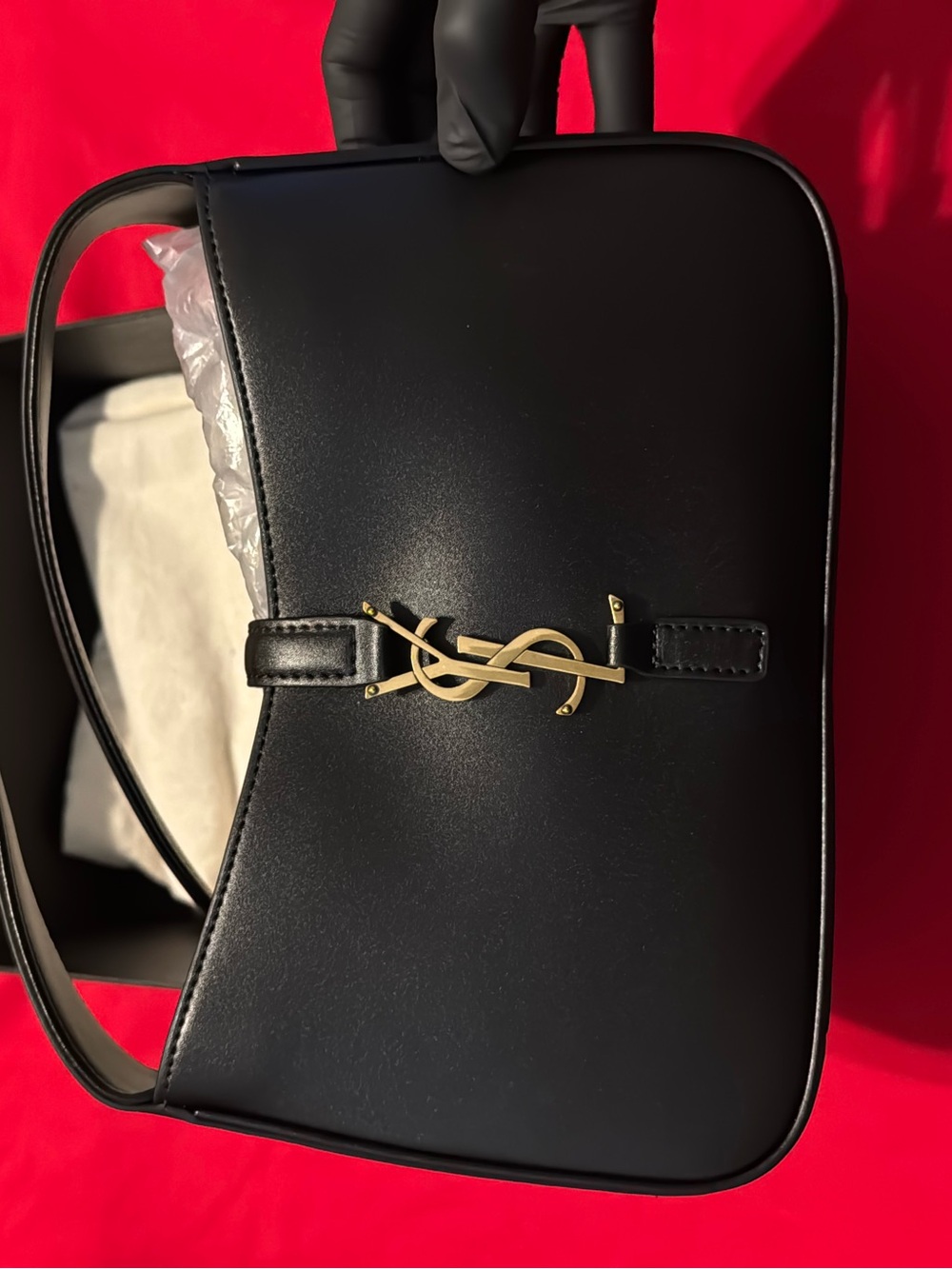 Saint Laurent Black Leather Shoulder Bag with Gold YSL Hardware